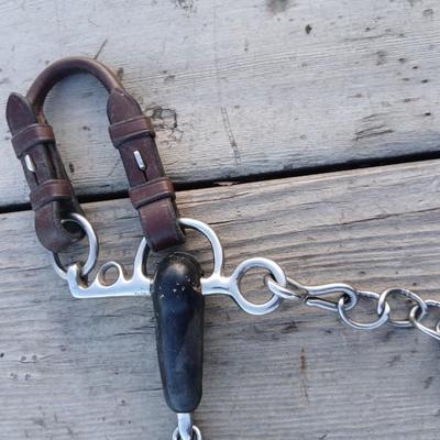 Equestrian Tack - Driving bit rubber jointed with leather bit converter