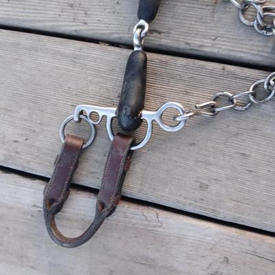Equestrian Tack - Driving bit rubber jointed with leather bit converter
