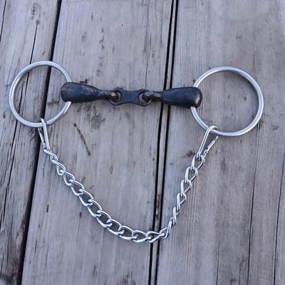 Equestrian Tack - French link O ring snaffle bit with easy latch chain