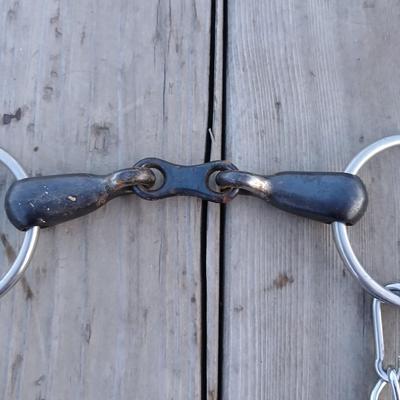 Equestrian Tack - French link O ring snaffle bit with easy latch chain