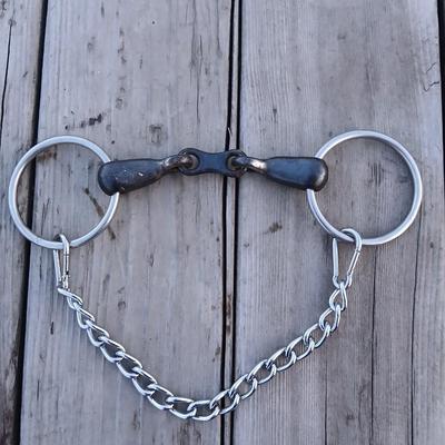 Equestrian Tack - French link O ring snaffle bit with easy latch chain
