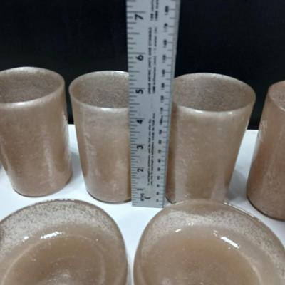 Vintage MCM Six Drinking glasses with Six snack/desert bowls and a candle holder