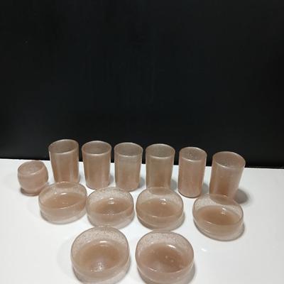 Vintage MCM Six Drinking glasses with Six snack/desert bowls and a candle holder