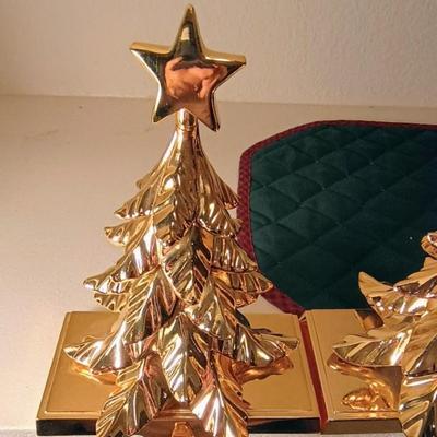 4 WEIGHTED BRASS CHRISTMAS STOCKING HOLDERS