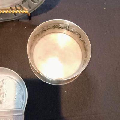 PEWTER PLATE AND MUG, STAINLESS STEEL CANDLE HOLDER & MICKEY MOUSE PRACTICE PUTTER