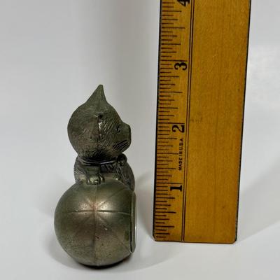 Vintage Timex Mini Clock Pewter Cat Figurine Paperweight