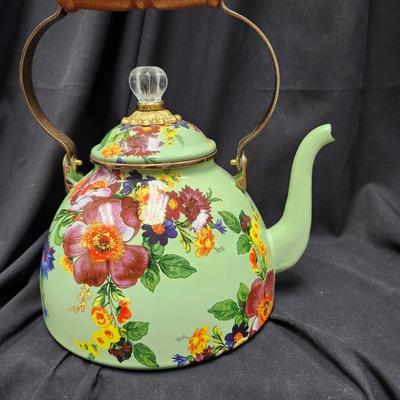 MacKenzie Childs 2 Quart Green Flower Market Teapot