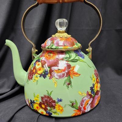 MacKenzie Childs 2 Quart Green Flower Market Teapot