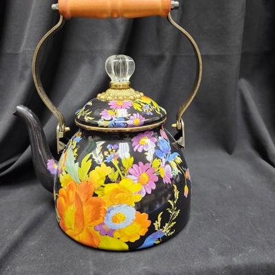 MacKenzie Childs Black Flower Garden Teapot