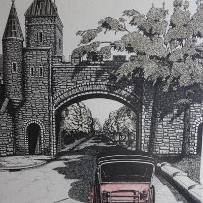 Two Framed Pen and Ink Drawing Prints Signed by Magher