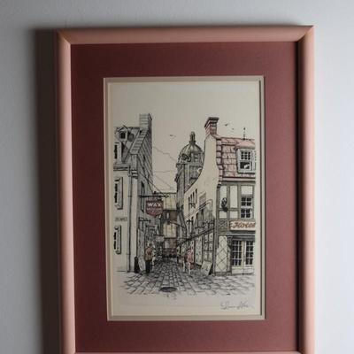 Two Framed Pen and Ink Drawing Prints Signed by Magher