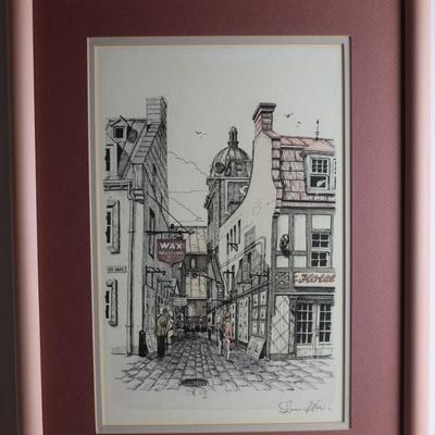 Two Framed Pen and Ink Drawing Prints Signed by Magher