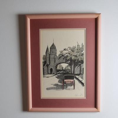 Two Framed Pen and Ink Drawing Prints Signed by Magher