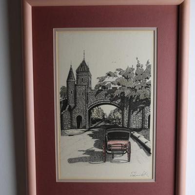 Two Framed Pen and Ink Drawing Prints Signed by Magher