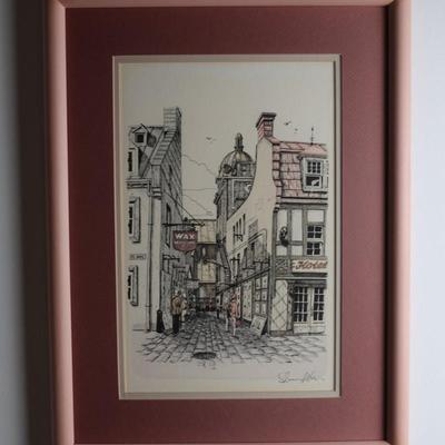 Two Framed Pen and Ink Drawing Prints Signed by Magher