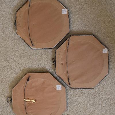Set of Three Mid-century Octagonal Gold Framed Wall Hangings