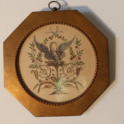 Set of Three Mid-century Octagonal Gold Framed Wall Hangings
