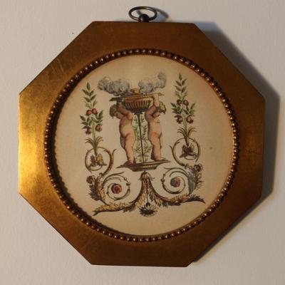 Set of Three Mid-century Octagonal Gold Framed Wall Hangings