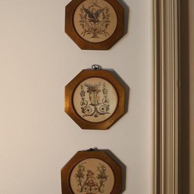 Set of Three Mid-century Octagonal Gold Framed Wall Hangings