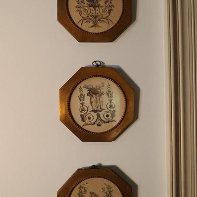 Set of Three Mid-century Octagonal Gold Framed Wall Hangings