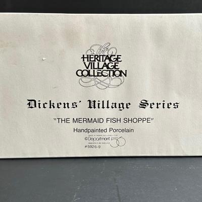 LOT 2K: Department 56 Heritage Village Collection Dickens Village Series - The Wool Shop, The Mermaid Fish Shoppe & The Old Curiosity...