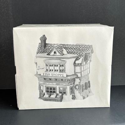 LOT 2K: Department 56 Heritage Village Collection Dickens Village Series - The Wool Shop, The Mermaid Fish Shoppe & The Old Curiosity...