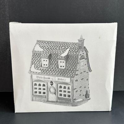 LOT 3K: Department 56 Heritage Village Collection Dickens Village Series - White Horse Bakery, Geo Weston Watchmaker & Cobles Police...