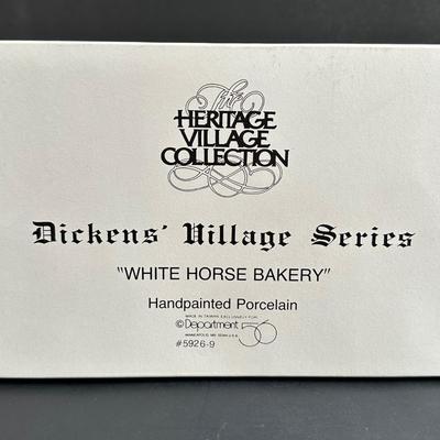LOT 3K: Department 56 Heritage Village Collection Dickens Village Series - White Horse Bakery, Geo Weston Watchmaker & Cobles Police...