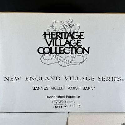 LOT 6K: Department 56 Heritage Village Collection New England Village Series - Jannes Mullet Amish Farm House, Barn & Ann Shaw Toys