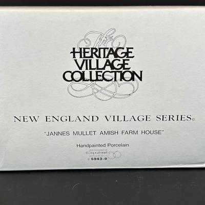 LOT 6K: Department 56 Heritage Village Collection New England Village Series - Jannes Mullet Amish Farm House, Barn & Ann Shaw Toys