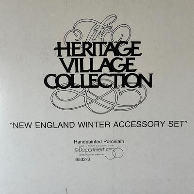 LOT 7K: Department 56 Heritage Village Collection New England Village Series - Old North Church, Ben’s Barber Shop, Otis Hayes Butcher...