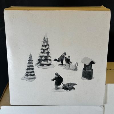 LOT 7K: Department 56 Heritage Village Collection New England Village Series - Old North Church, Ben’s Barber Shop, Otis Hayes Butcher...