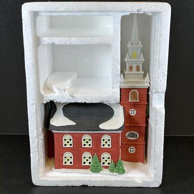 LOT 7K: Department 56 Heritage Village Collection New England Village Series - Old North Church, Ben’s Barber Shop, Otis Hayes Butcher...