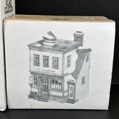 LOT 7K: Department 56 Heritage Village Collection New England Village Series - Old North Church, Ben’s Barber Shop, Otis Hayes Butcher...