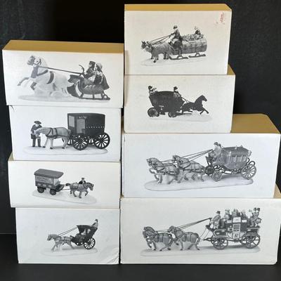 LOT 8K: Department 56 Heritage Village Collection - Amish Buggy, OX Sled, Holiday Coach & More