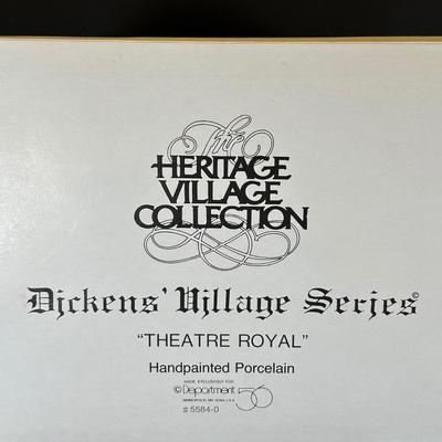LOT 11K: Department 56 Heritage Village Collection Dickens Village Series - Theater Royal, Poulterer, Walpole Tailors & T Wells Fruit...
