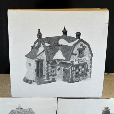 LOT 11K: Department 56 Heritage Village Collection Dickens Village Series - Theater Royal, Poulterer, Walpole Tailors & T Wells Fruit...