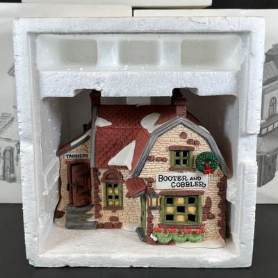 LOT 11K: Department 56 Heritage Village Collection Dickens Village Series - Theater Royal, Poulterer, Walpole Tailors & T Wells Fruit...