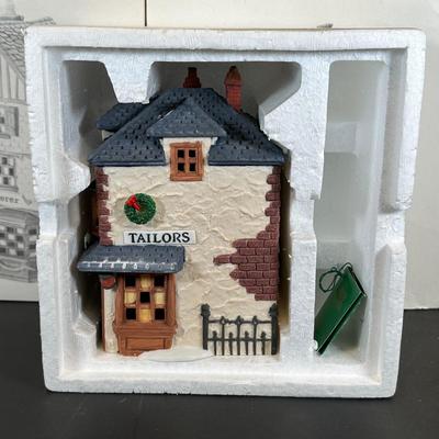 LOT 11K: Department 56 Heritage Village Collection Dickens Village Series - Theater Royal, Poulterer, Walpole Tailors & T Wells Fruit...