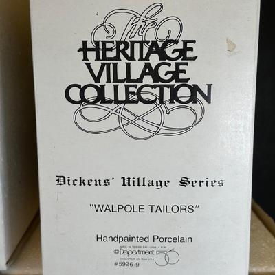 LOT 11K: Department 56 Heritage Village Collection Dickens Village Series - Theater Royal, Poulterer, Walpole Tailors & T Wells Fruit...
