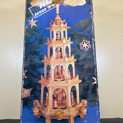LOT 29K Vintage Wooden German Christmas Pyramid w/ Box
