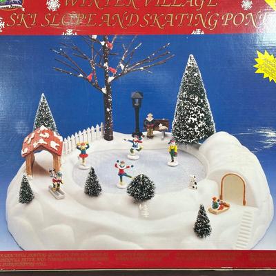 LOT 34K: Animated Singing Dog Trio, Very Merry Mice & Winter Village Ski Slope & Skating Pond