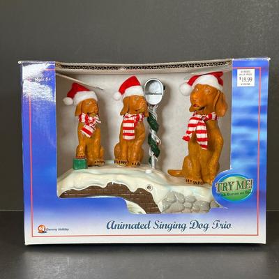 LOT 34K: Animated Singing Dog Trio, Very Merry Mice & Winter Village Ski Slope & Skating Pond