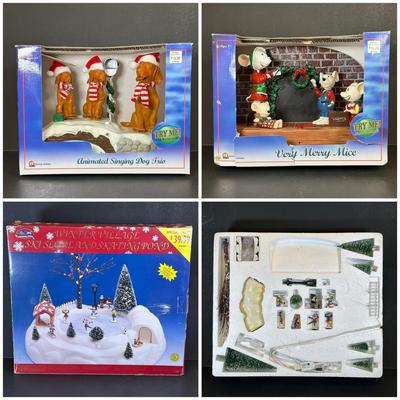 LOT 34K: Animated Singing Dog Trio, Very Merry Mice & Winter Village Ski Slope & Skating Pond
