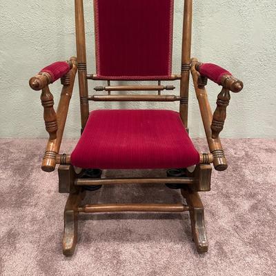 LOT 50X: Two Antique Red Victorian Platform Rocking Chairs