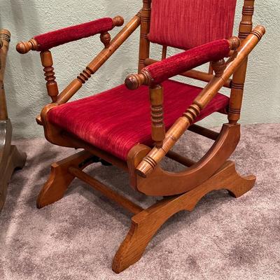 LOT 50X: Two Antique Red Victorian Platform Rocking Chairs