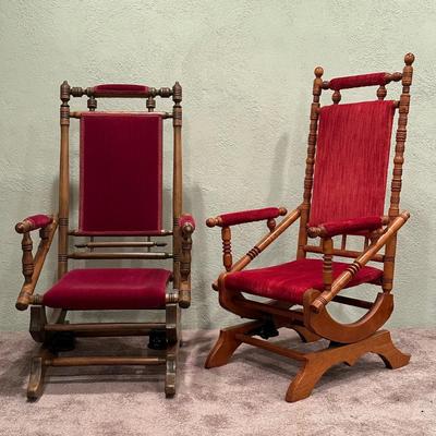LOT 50X: Two Antique Red Victorian Platform Rocking Chairs