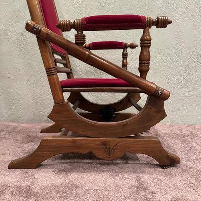 LOT 50X: Two Antique Red Victorian Platform Rocking Chairs