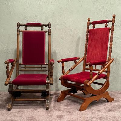 LOT 50X: Two Antique Red Victorian Platform Rocking Chairs