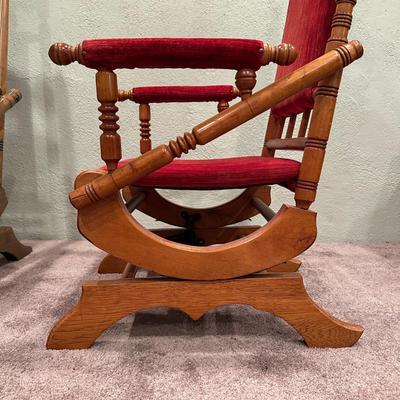 LOT 50X: Two Antique Red Victorian Platform Rocking Chairs